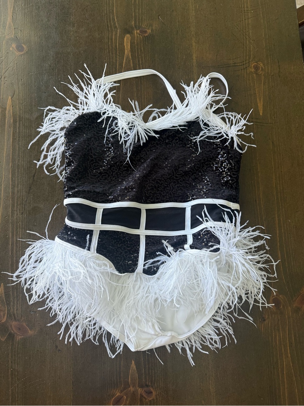 Weissman Black and White Feathered Sequin Dance Costume
